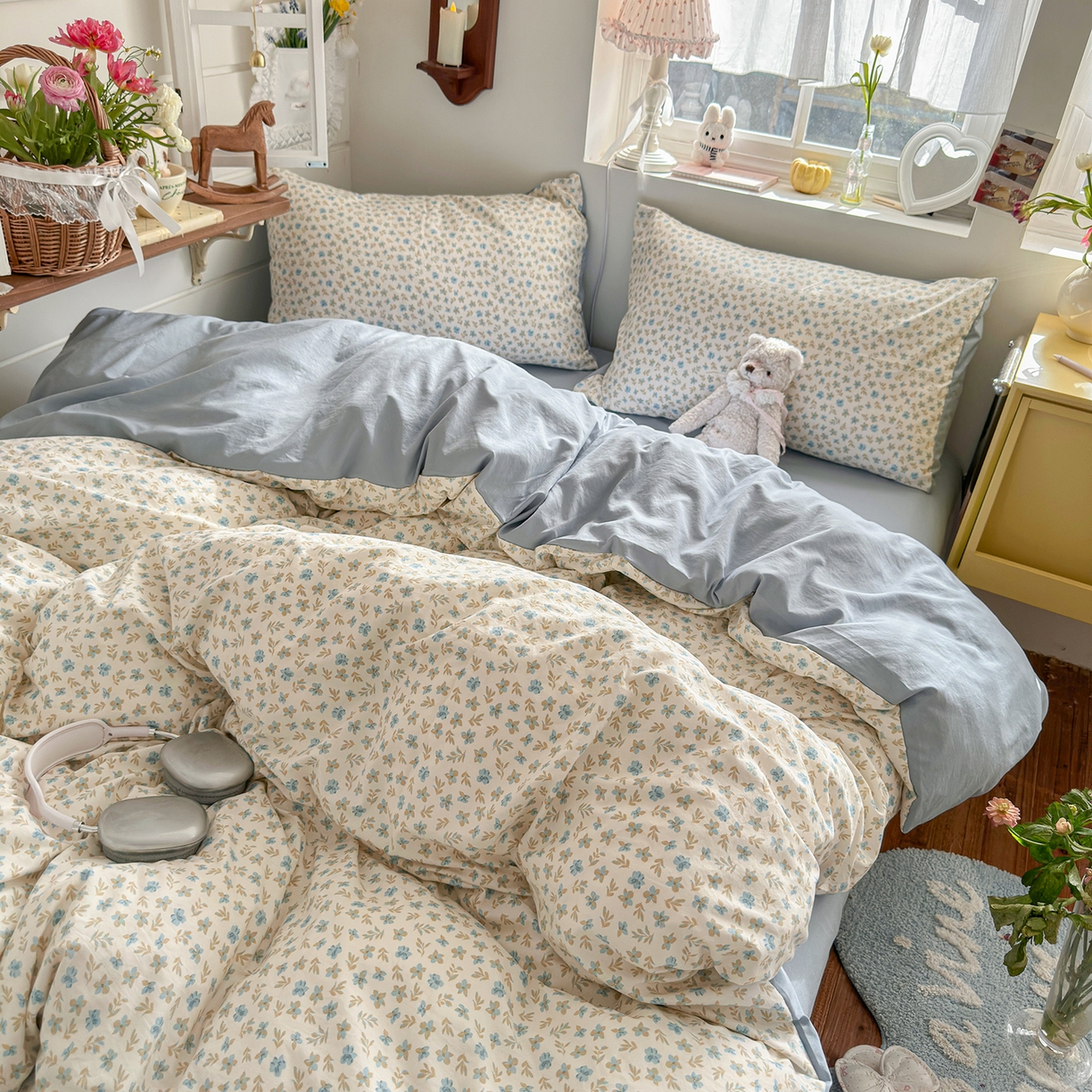 91家纺网 家纺一手货源 找家纺 金梦拉家纺 2026新款春夏古法水洗仿棉砂洗云小棉小布袋四件套 兰花梦