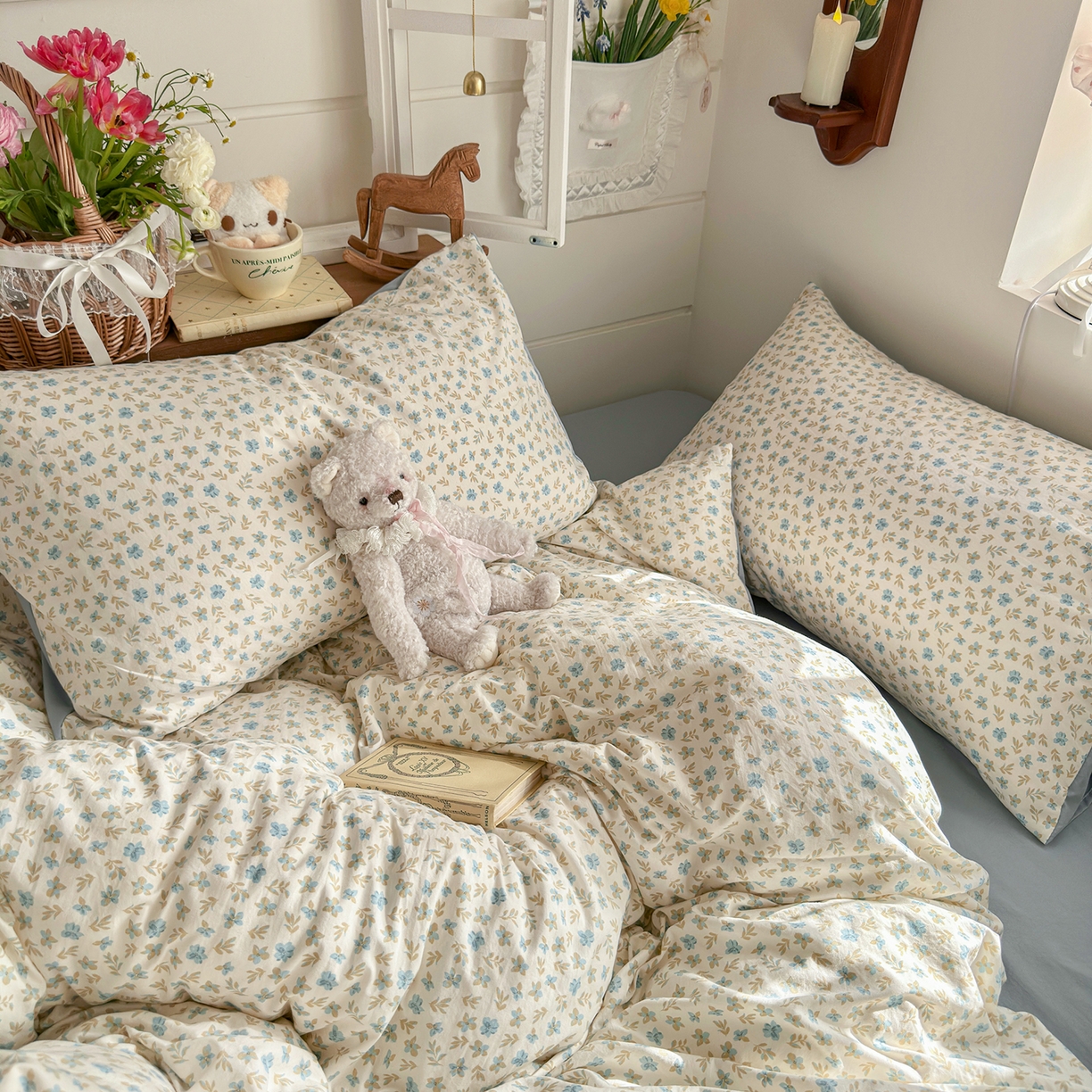 91家纺网 家纺一手货源 找家纺 金梦拉家纺 2026新款春夏古法水洗仿棉砂洗云小棉小布袋四件套 兰花梦