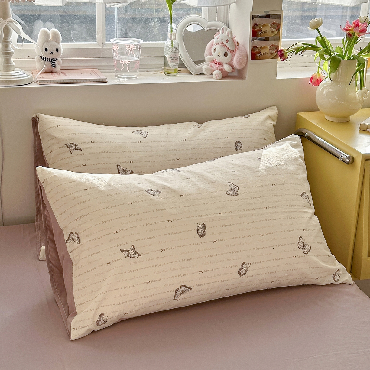 91家纺网 家纺一手货源 找家纺 金梦拉家纺 2026新款春夏古法水洗仿棉砂洗云小棉小布袋四件套 蝶舞飞