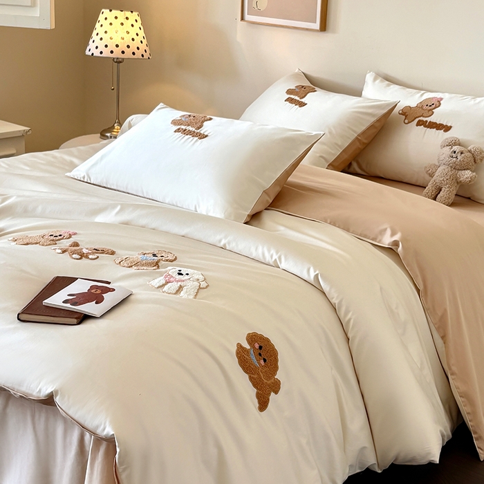 91家纺网 家纺一手货源 找家纺 （总）618家纺 2026新款A类100支全棉纯棉毛巾绣花四件套-泰迪系列