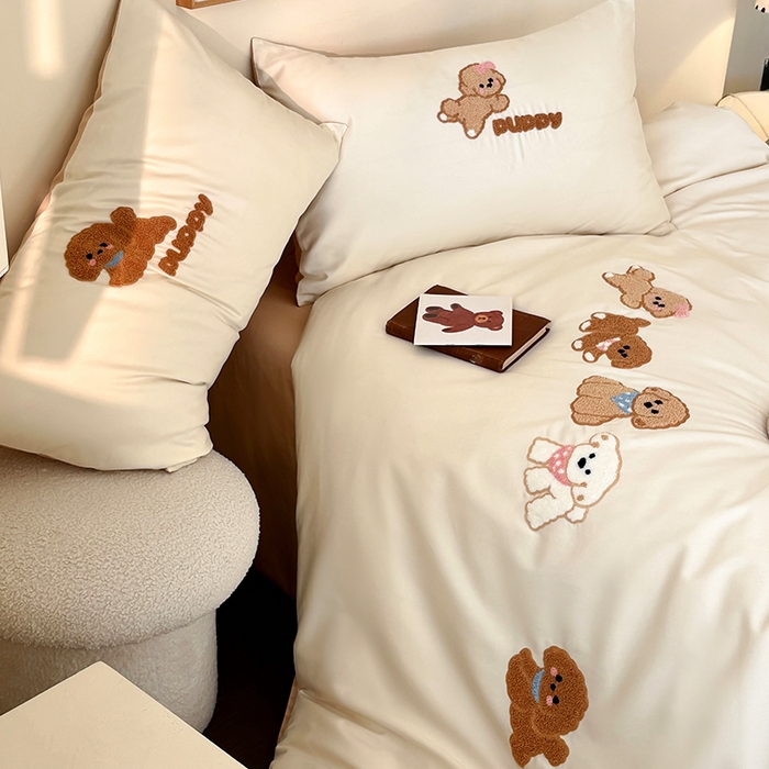 91家纺网 家纺一手货源 找家纺 （总）618家纺 2026新款A类100支全棉纯棉毛巾绣花四件套-泰迪系列