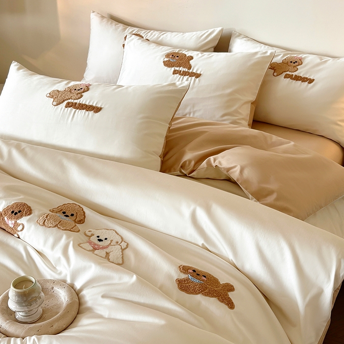 91家纺网 家纺一手货源 找家纺 （总）618家纺 2026新款A类100支全棉纯棉毛巾绣花四件套-泰迪系列