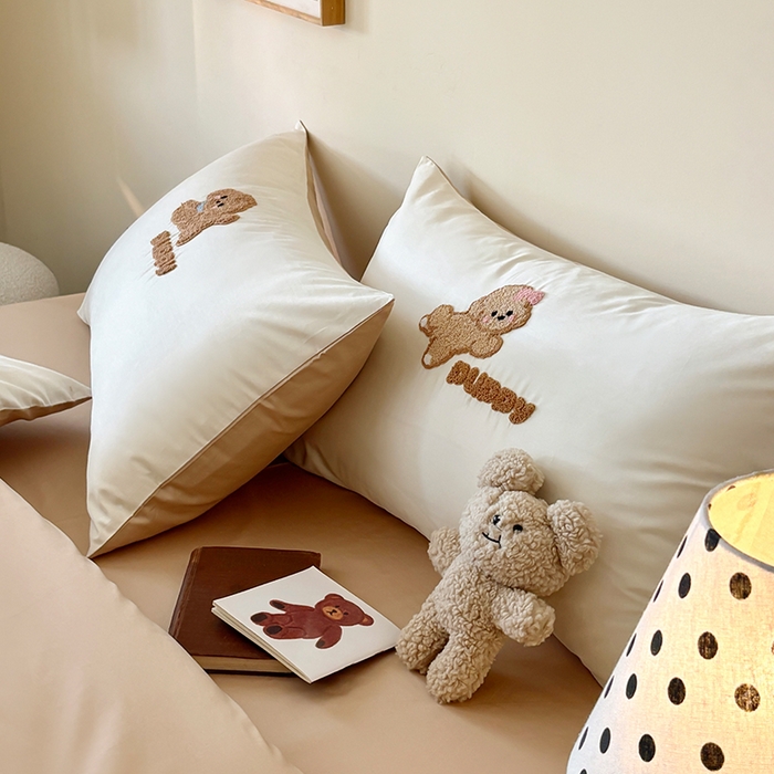 91家纺网 家纺一手货源 找家纺 618家纺 2026新款A类100支全棉纯棉毛巾绣花四件套-泰迪系列 泰迪-米咖