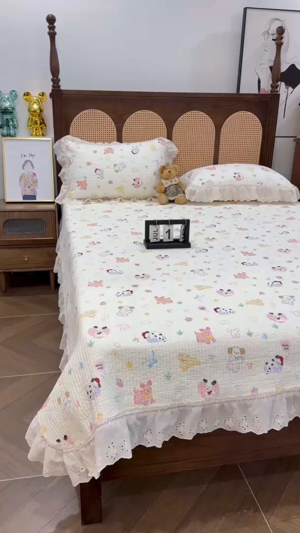 91家纺网 家纺一手货源 找家纺 （总）床盖工厂店 2025新款法式双面全面填充棉花床盖三件套