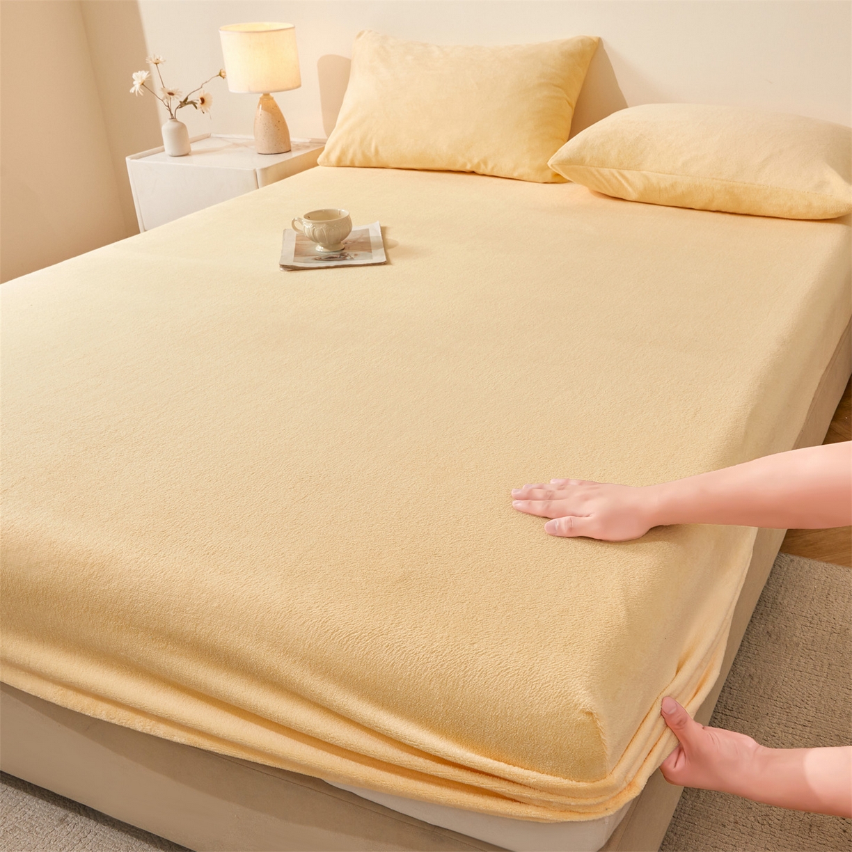 卡诗兰家纺 2026新款单层牛奶绒床笠 虎皮黄