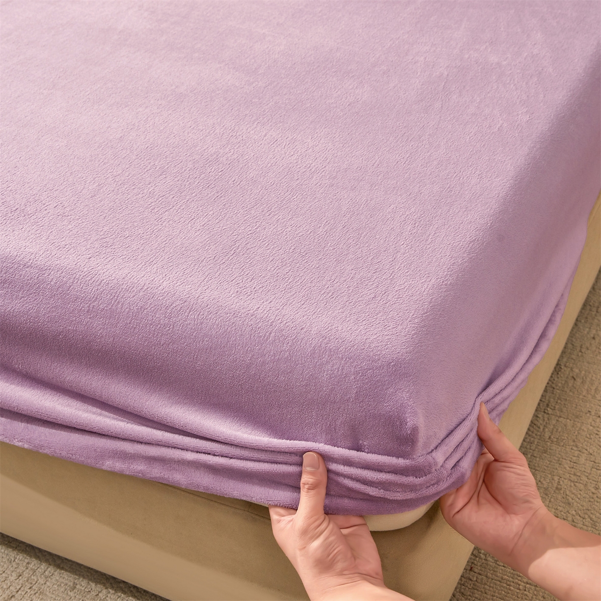91家纺网 家纺一手货源 找家纺 卡诗兰家纺 2026新款单层牛奶绒床笠 兰花紫