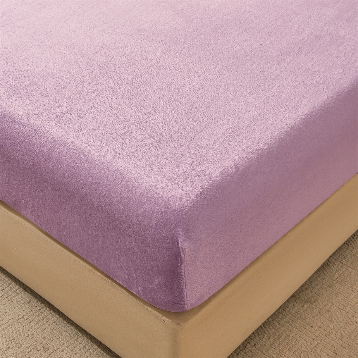 91家纺网 家纺一手货源 找家纺 卡诗兰家纺 2026新款单层牛奶绒床笠 兰花紫