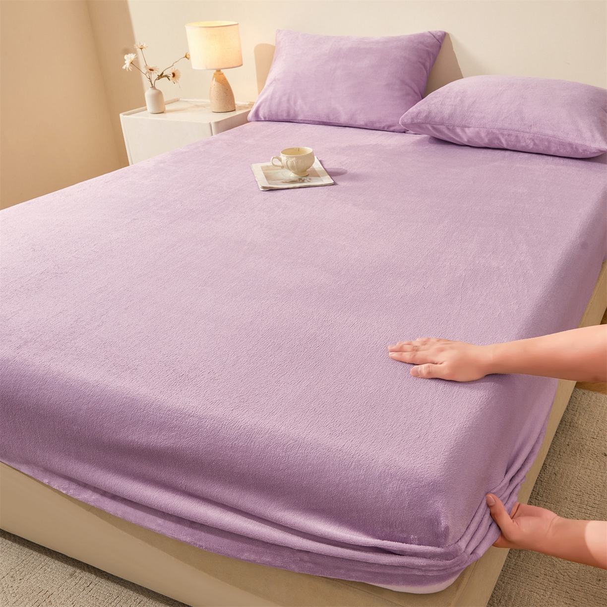 卡诗兰家纺 2026新款单层牛奶绒床笠 兰花紫