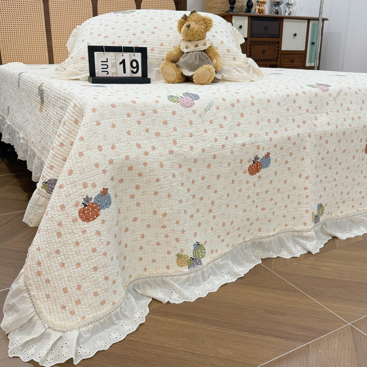 91家纺网 家纺一手货源 找家纺 床盖工厂店 2025新款法式双面全面填充棉花床盖三件套 甜糯软糖