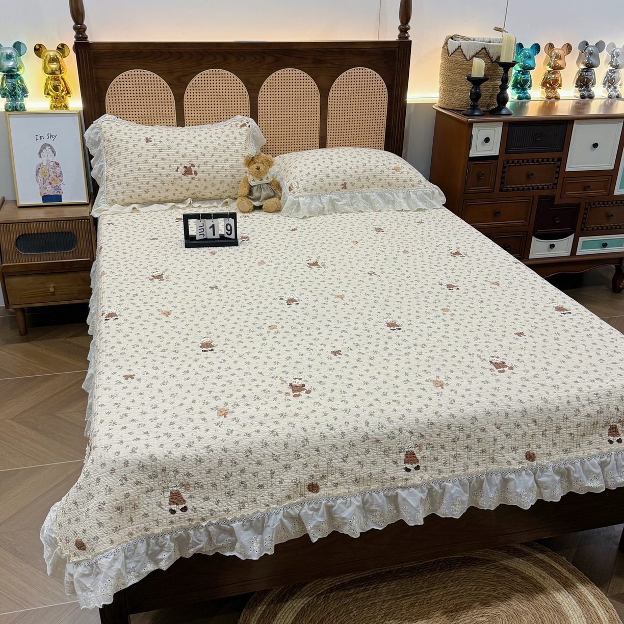 91家纺网 家纺一手货源 找家纺 床盖工厂店 2025新款法式双面全面填充棉花床盖三件套 南瓜甜心