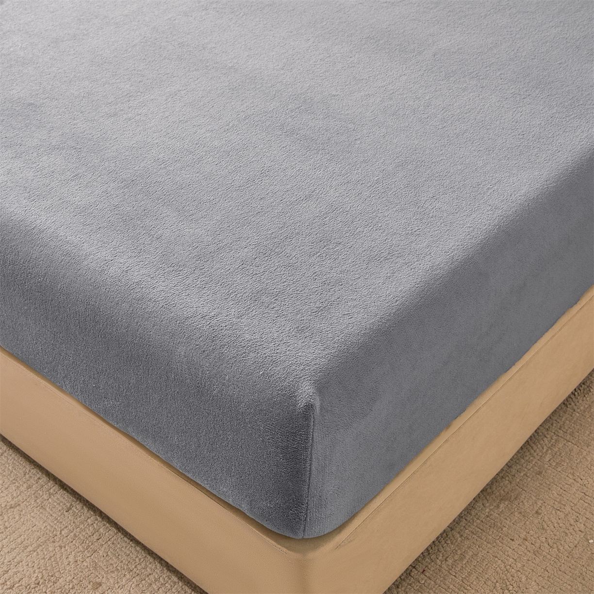 91家纺网 家纺一手货源 找家纺 卡诗兰家纺 2026新款单层牛奶绒床笠 玛瑙灰