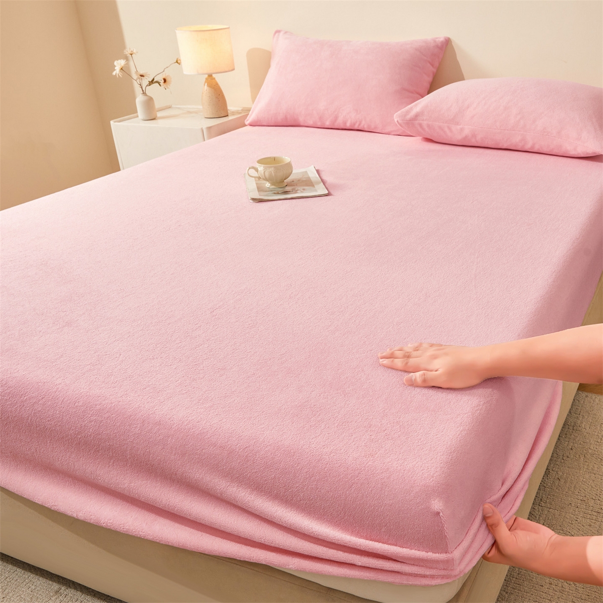 卡诗兰家纺 2026新款单层牛奶绒床笠 梦幻粉