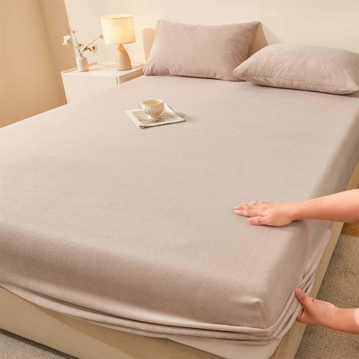 卡诗兰家纺 2026新款单层牛奶绒床笠 岩石棕