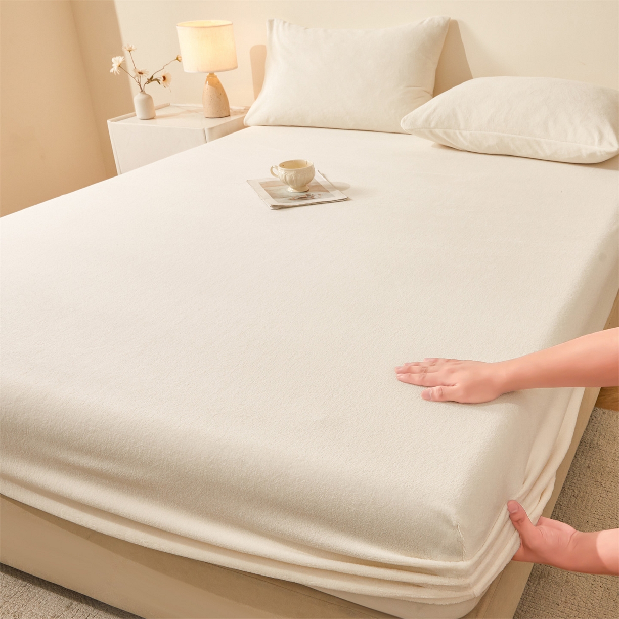 卡诗兰家纺 2026新款单层牛奶绒床笠 月影白