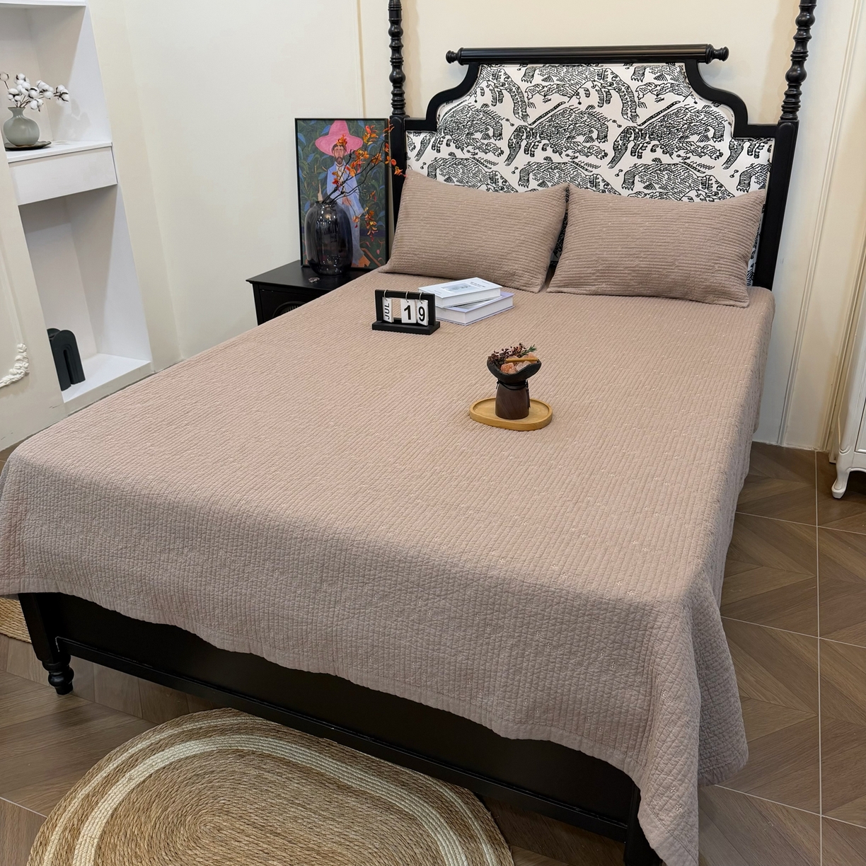 91家纺网 家纺一手货源 找家纺 （总）床盖工厂店 2025新款韩式四叶草双面全棉填充棉花床盖套件