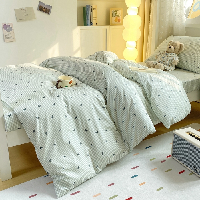 91家纺网 家纺一手货源 找家纺 宅部落 2026新款全棉三件套纯棉学生宿舍上下铺六件套 蝶语-绿