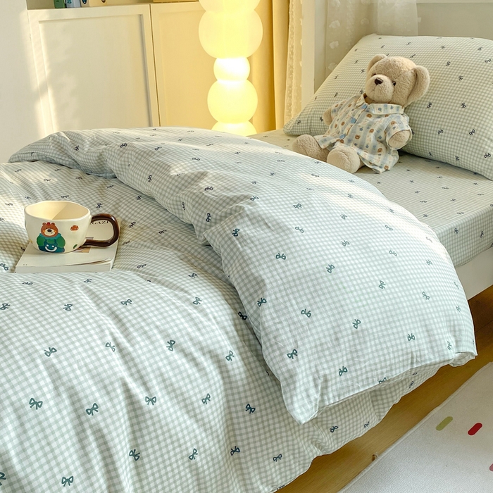 91家纺网 家纺一手货源 找家纺 宅部落 2026新款全棉三件套纯棉学生宿舍上下铺六件套 蝶语-绿