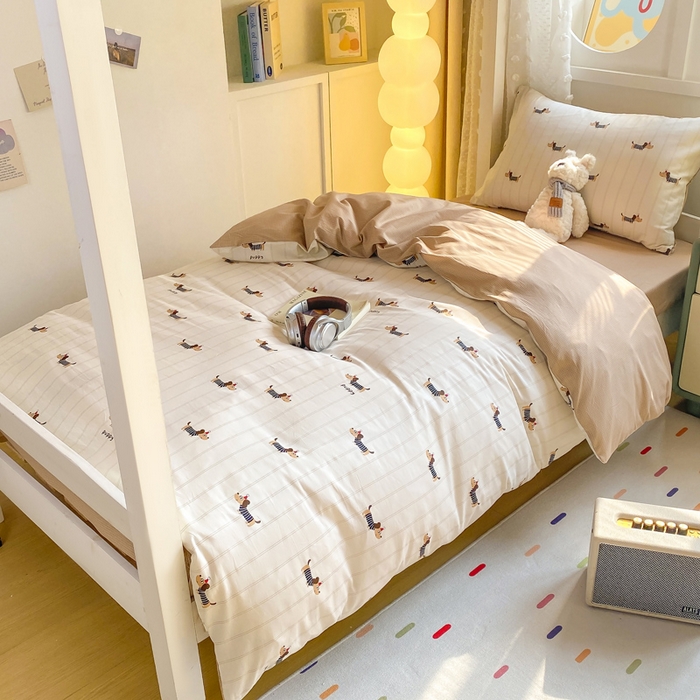 宅部落 2026新款全棉三件套纯棉学生宿舍上下铺六件套 腊肠狗