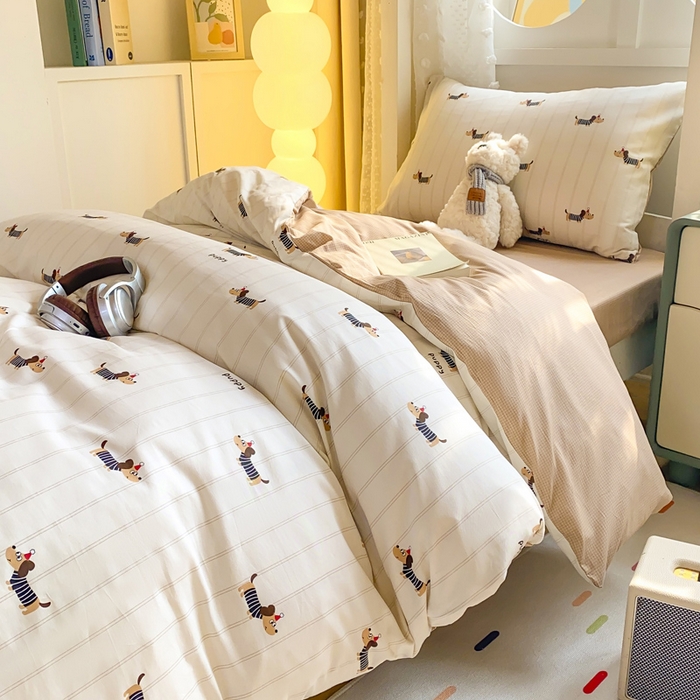 91家纺网 家纺一手货源 找家纺 宅部落 2026新款全棉三件套纯棉学生宿舍上下铺六件套 腊肠狗