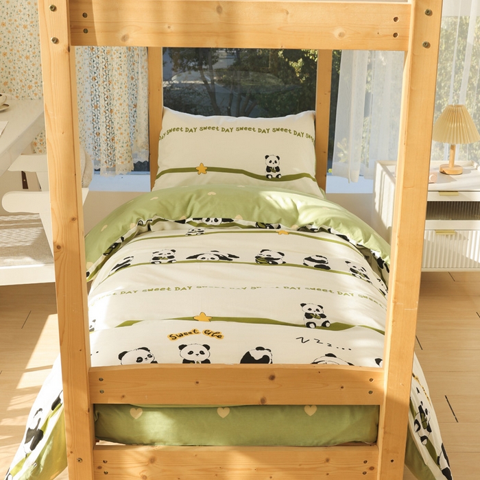 91家纺网 家纺一手货源 找家纺 宅部落 2026新款全棉三件套纯棉学生宿舍上下铺六件套 熊猫派对