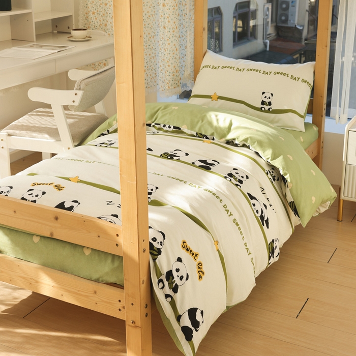 91家纺网 家纺一手货源 找家纺 宅部落 2026新款全棉三件套纯棉学生宿舍上下铺六件套 熊猫派对