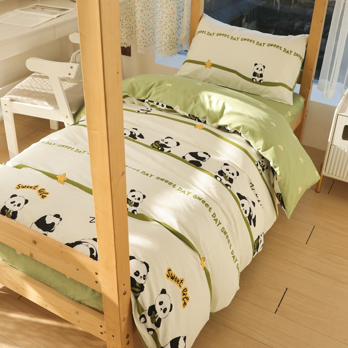 91家纺网 家纺一手货源 找家纺 宅部落 2026新款全棉三件套纯棉学生宿舍上下铺六件套 熊猫派对