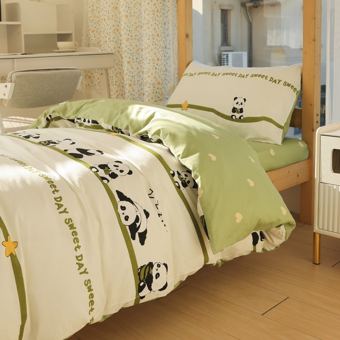 91家纺网 家纺一手货源 找家纺 宅部落 2026新款全棉三件套纯棉学生宿舍上下铺六件套 熊猫派对