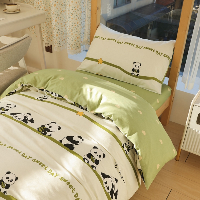 91家纺网 家纺一手货源 找家纺 宅部落 2026新款全棉三件套纯棉学生宿舍上下铺六件套 熊猫派对