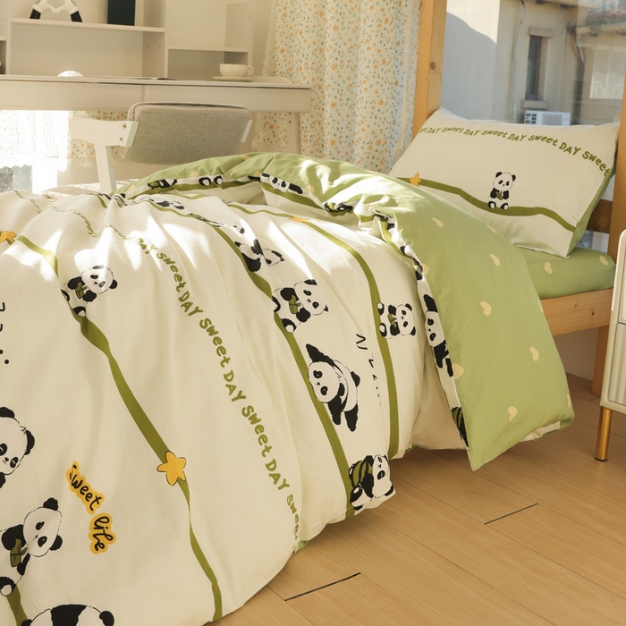 91家纺网 家纺一手货源 找家纺 宅部落 2026新款全棉三件套纯棉学生宿舍上下铺六件套 熊猫派对