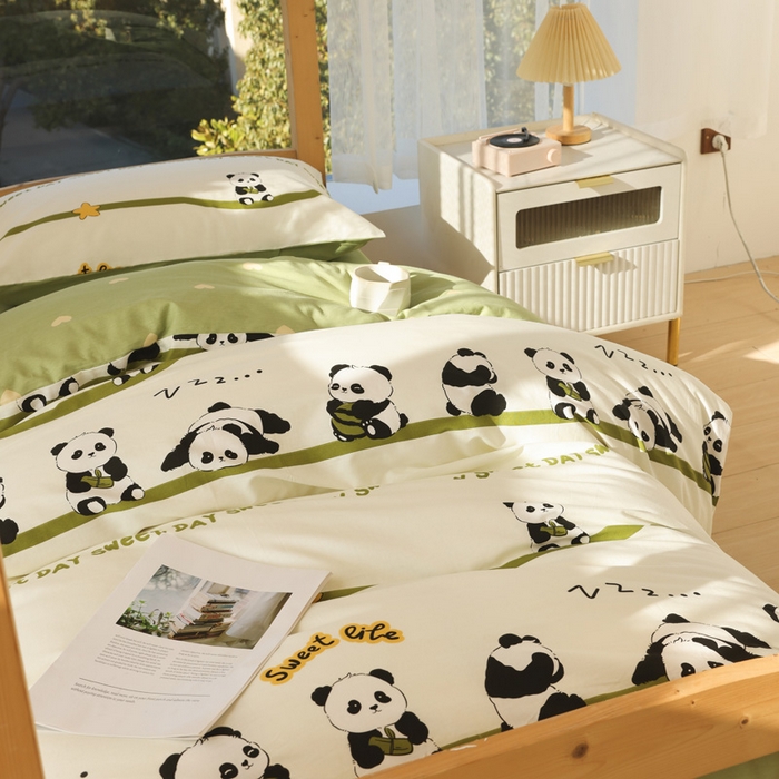 91家纺网 家纺一手货源 找家纺 宅部落 2026新款全棉三件套纯棉学生宿舍上下铺六件套 熊猫派对