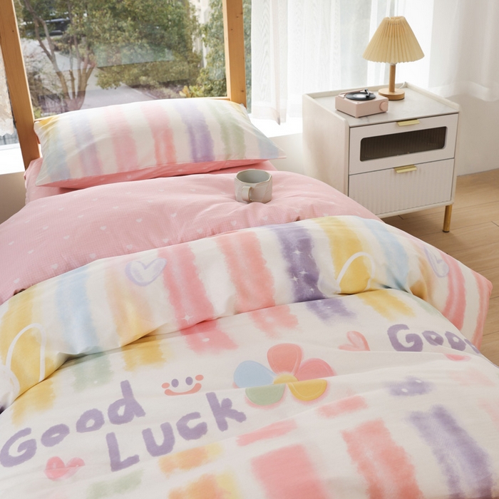 91家纺网 家纺一手货源 找家纺 宅部落 2026新款全棉三件套纯棉学生宿舍上下铺六件套 幸运七彩