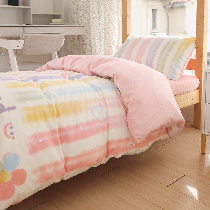 91家纺网 家纺一手货源 找家纺 宅部落 2026新款全棉三件套纯棉学生宿舍上下铺六件套 幸运七彩