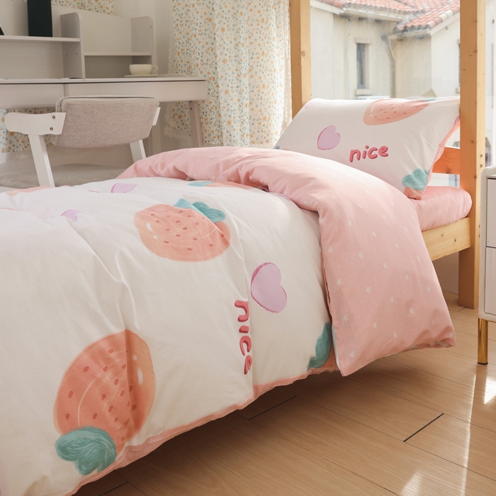 91家纺网 家纺一手货源 找家纺 宅部落 2026新款全棉三件套纯棉学生宿舍上下铺六件套 奈斯草莓