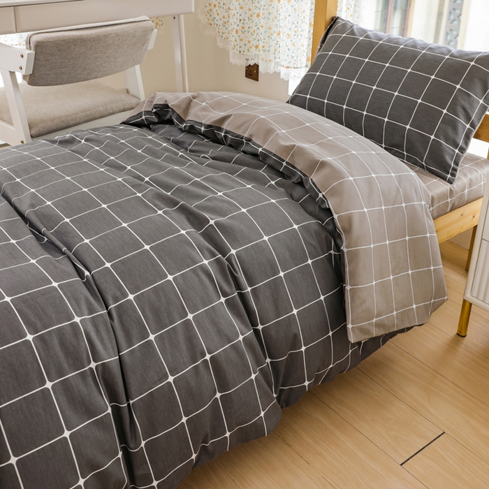 91家纺网 家纺一手货源 找家纺 宅部落 2026新款全棉三件套纯棉学生宿舍上下铺六件套 绅士灰AB