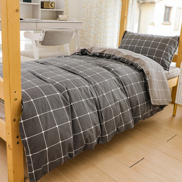 91家纺网 家纺一手货源 找家纺 宅部落 2026新款全棉三件套纯棉学生宿舍上下铺六件套 绅士灰AB