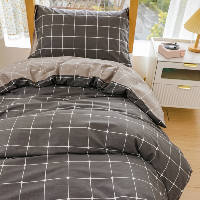 91家纺网 家纺一手货源 找家纺 宅部落 2026新款全棉三件套纯棉学生宿舍上下铺六件套 绅士灰AB