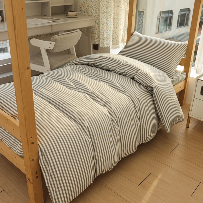 宅部落 2026新款全棉三件套纯棉学生宿舍上下铺六件套 灰细条纹