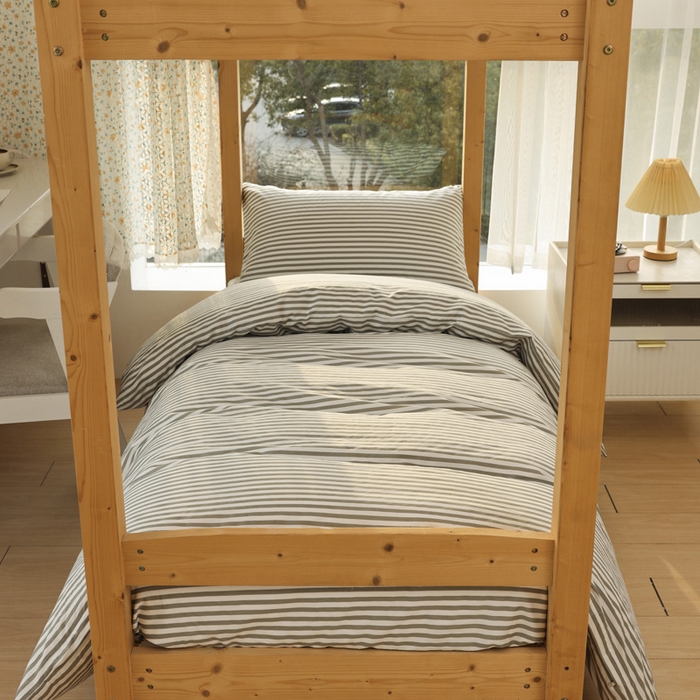 91家纺网 家纺一手货源 找家纺 宅部落 2026新款全棉三件套纯棉学生宿舍上下铺六件套 灰细条纹