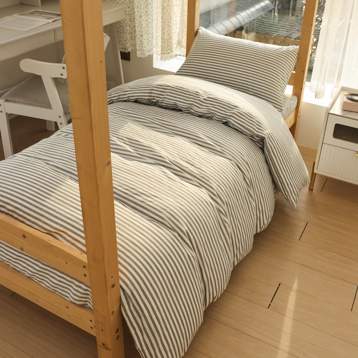 91家纺网 家纺一手货源 找家纺 宅部落 2026新款全棉三件套纯棉学生宿舍上下铺六件套 灰细条纹