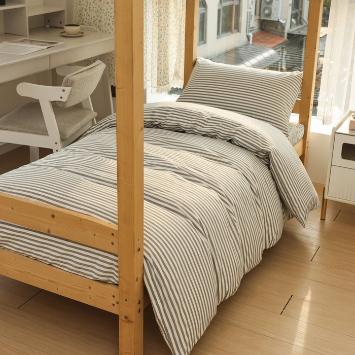 91家纺网 家纺一手货源 找家纺 宅部落 2026新款全棉三件套纯棉学生宿舍上下铺六件套 灰细条纹