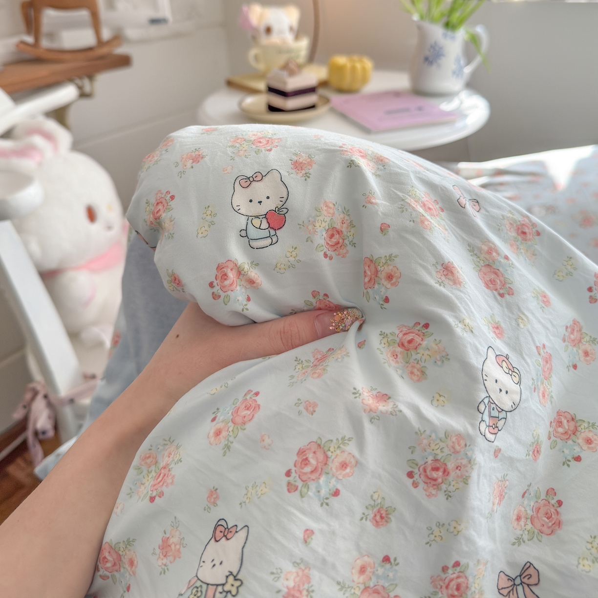 91家纺网 家纺一手货源 找家纺 罗亿家纺 2026新款A类古法水洗仿棉云感纱四件套 花花kt梦