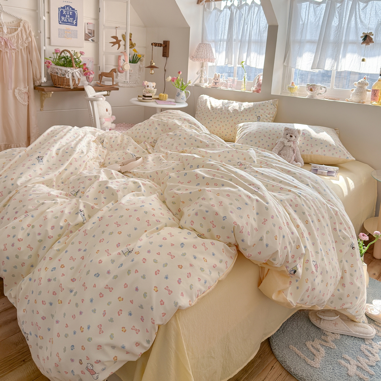 91家纺网 家纺一手货源 找家纺 罗亿家纺 2026新款A类古法水洗仿棉云感纱四件套 狗狗乐园