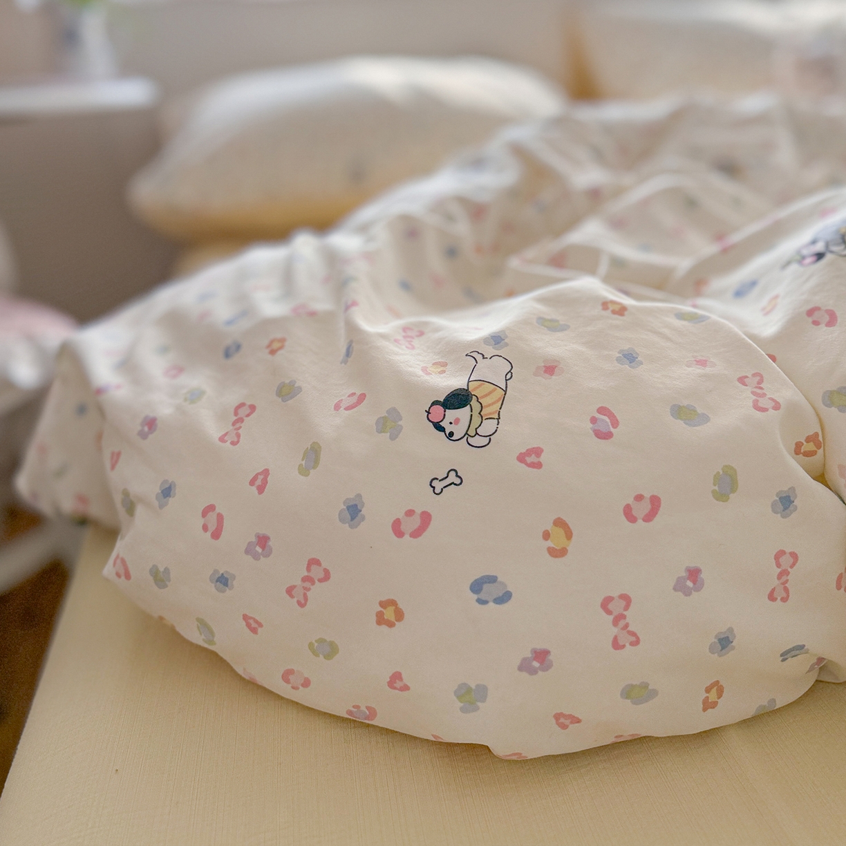 91家纺网 家纺一手货源 找家纺 罗亿家纺 2026新款A类古法水洗仿棉云感纱四件套 狗狗乐园