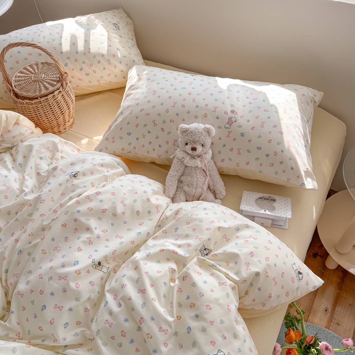 91家纺网 家纺一手货源 找家纺 罗亿家纺 2026新款A类古法水洗仿棉云感纱四件套 狗狗乐园