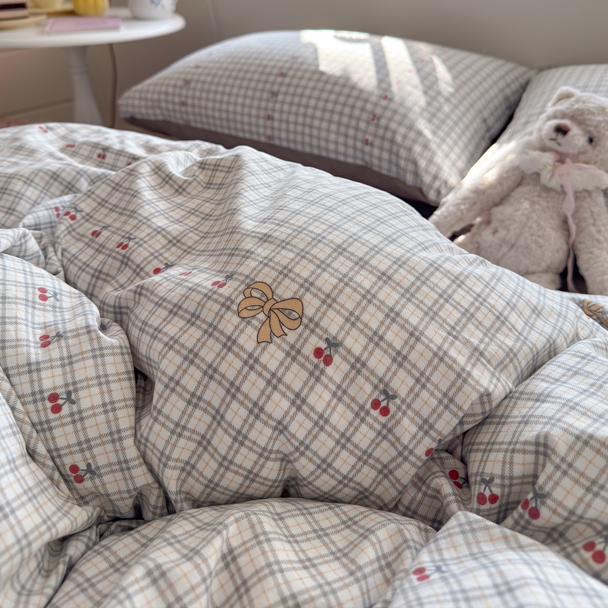 91家纺网 家纺一手货源 找家纺 罗亿家纺 2026新款A类古法水洗仿棉云感纱四件套 樱桃格格