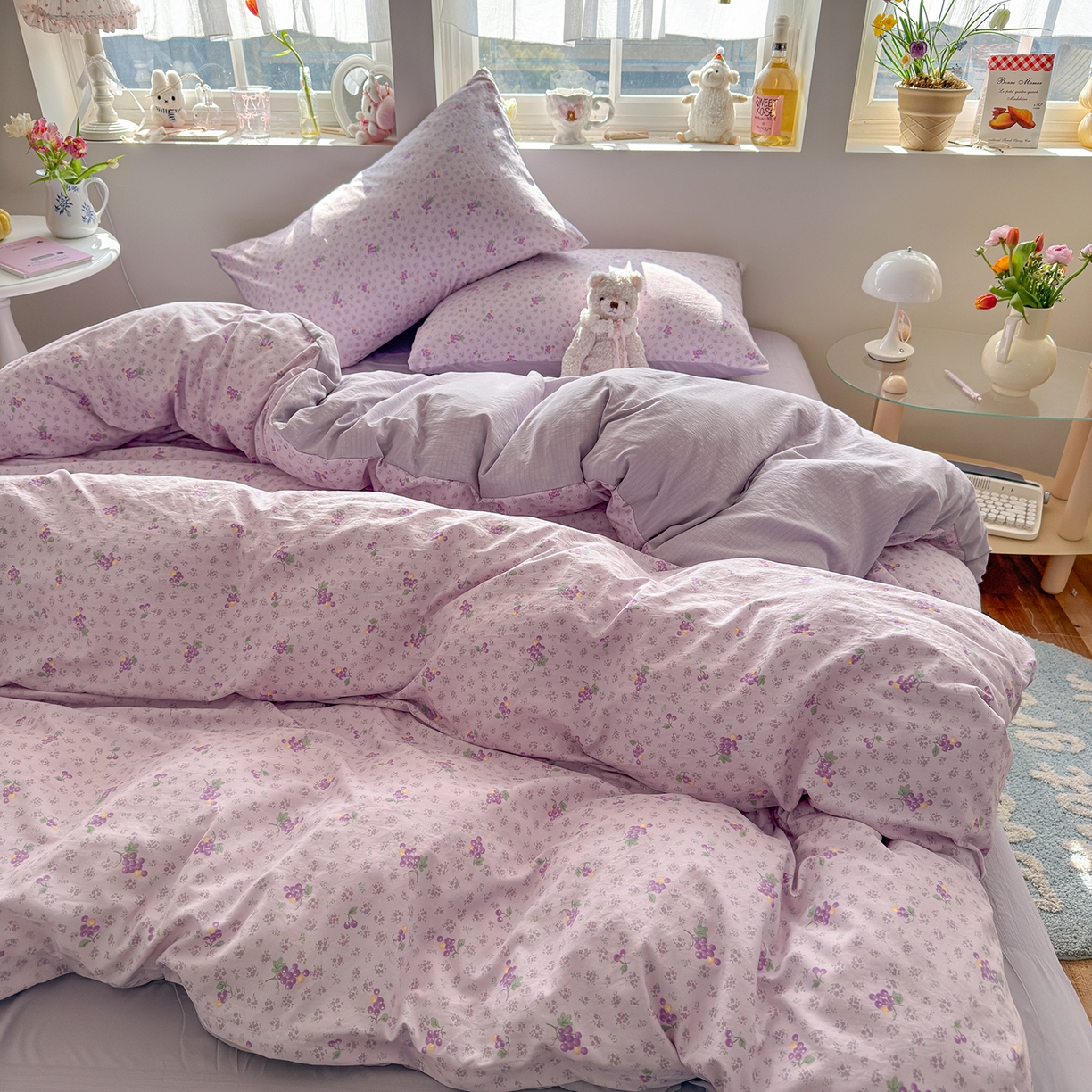 91家纺网 家纺一手货源 找家纺 罗亿家纺 2026新款A类古法水洗仿棉云感纱四件套 葡萄很甜