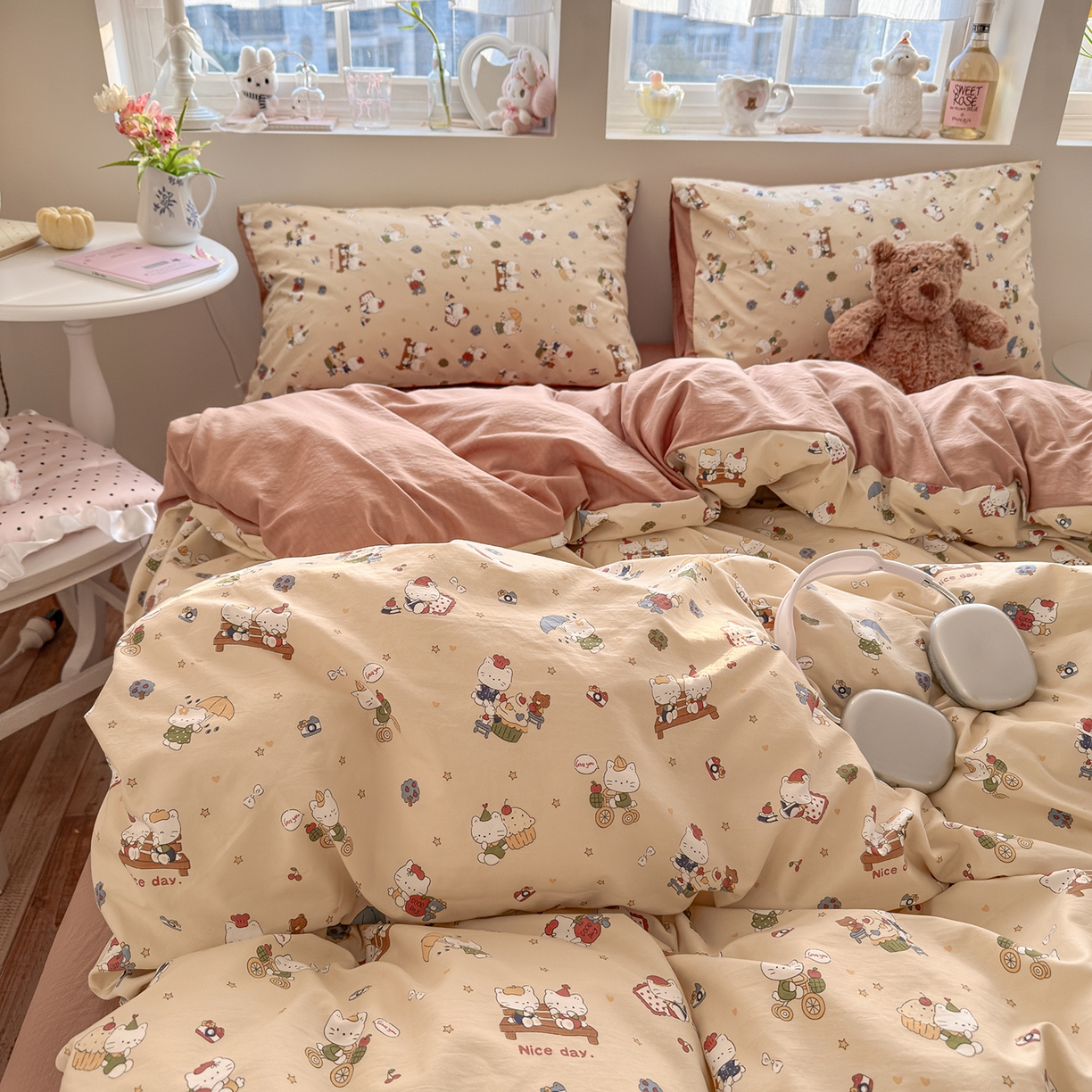 91家纺网 家纺一手货源 找家纺 罗亿家纺 2026新款A类古法水洗仿棉云感纱四件套 梦幻乐园