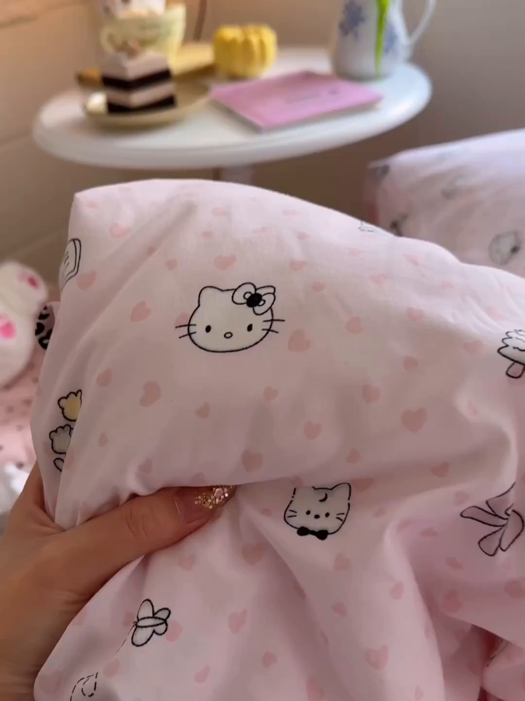 91家纺网 家纺一手货源 找家纺 罗亿家纺 2026新款A类古法水洗仿棉云感纱四件套 爱心甜猫