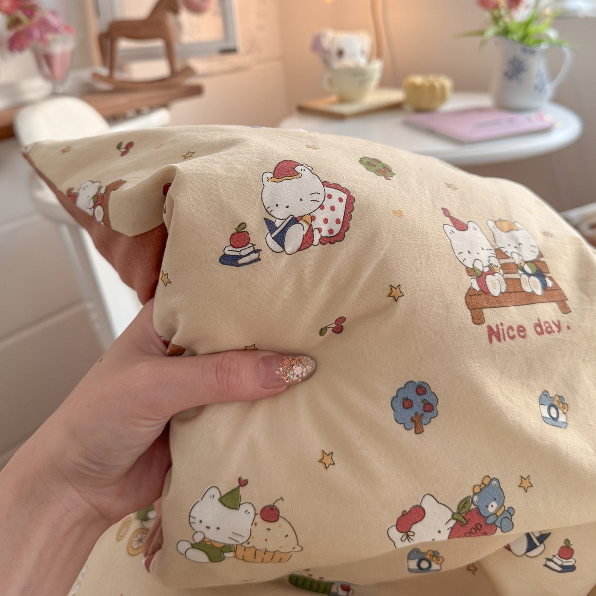 91家纺网 家纺一手货源 找家纺 罗亿家纺 2026新款A类古法水洗仿棉云感纱四件套 梦幻乐园