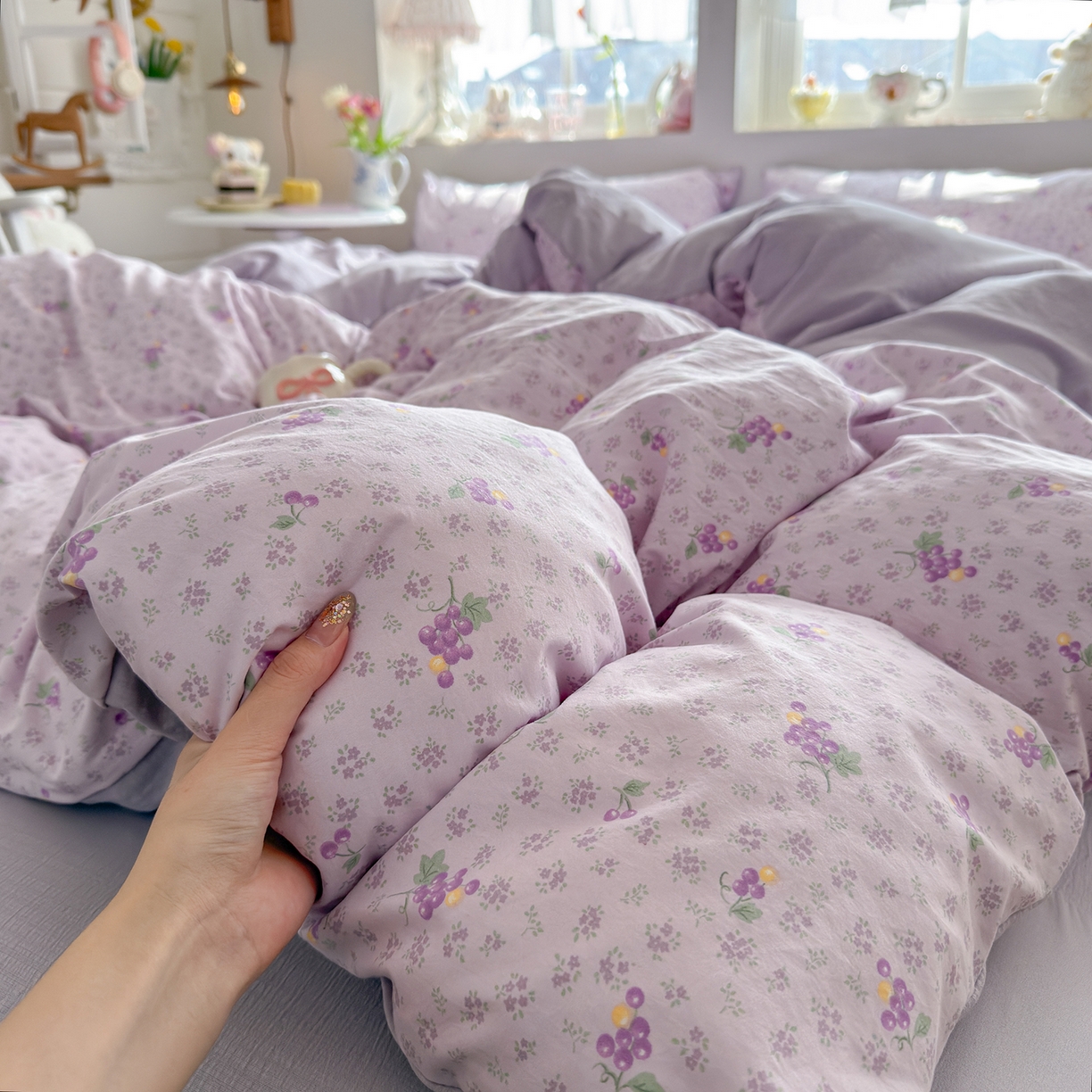 91家纺网 家纺一手货源 找家纺 罗亿家纺 2026新款A类古法水洗仿棉云感纱四件套 葡萄很甜